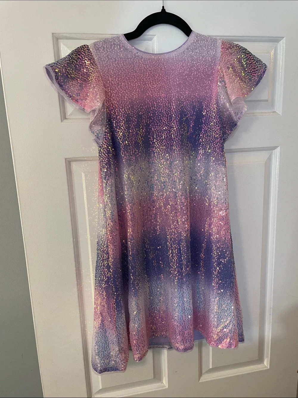 GRACE KARIN Girls Sequin Dress Short Flutter Sleeve Flare Silhouette Midi Dress
